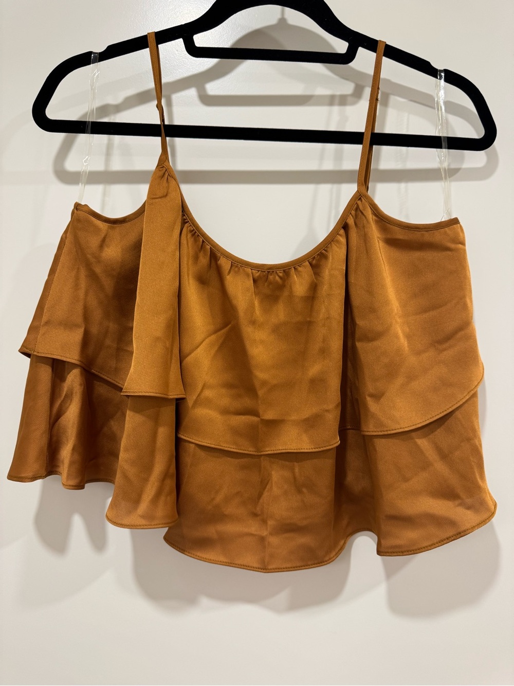 Women's Tiered Spaghetti-Strap Crop Top - Rust Brown
